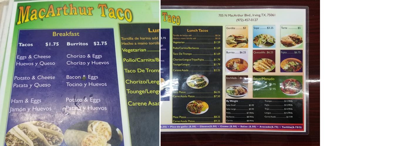 MacArthur Taco Menu