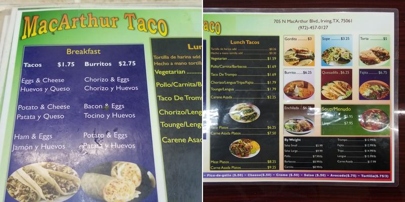 MacArthur Taco Menu