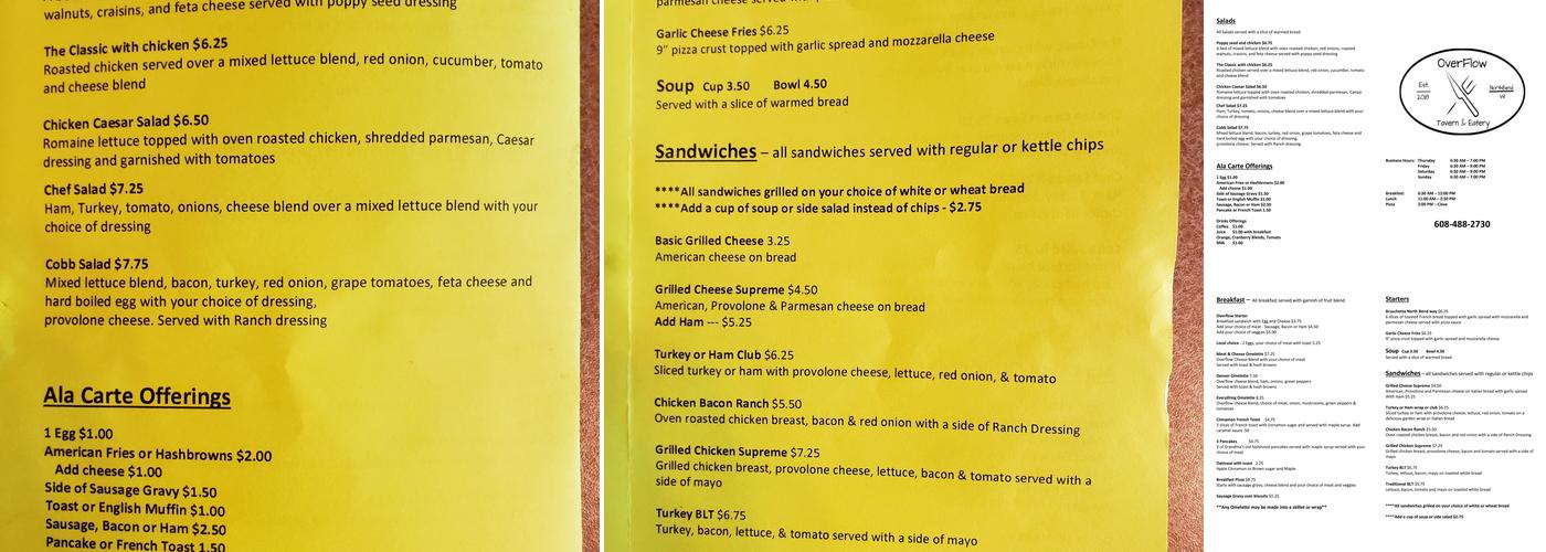 Overflow Tavern & Eatery Menu