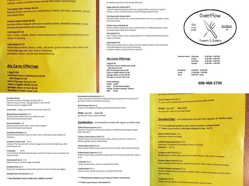 Overflow Tavern & Eatery Menu