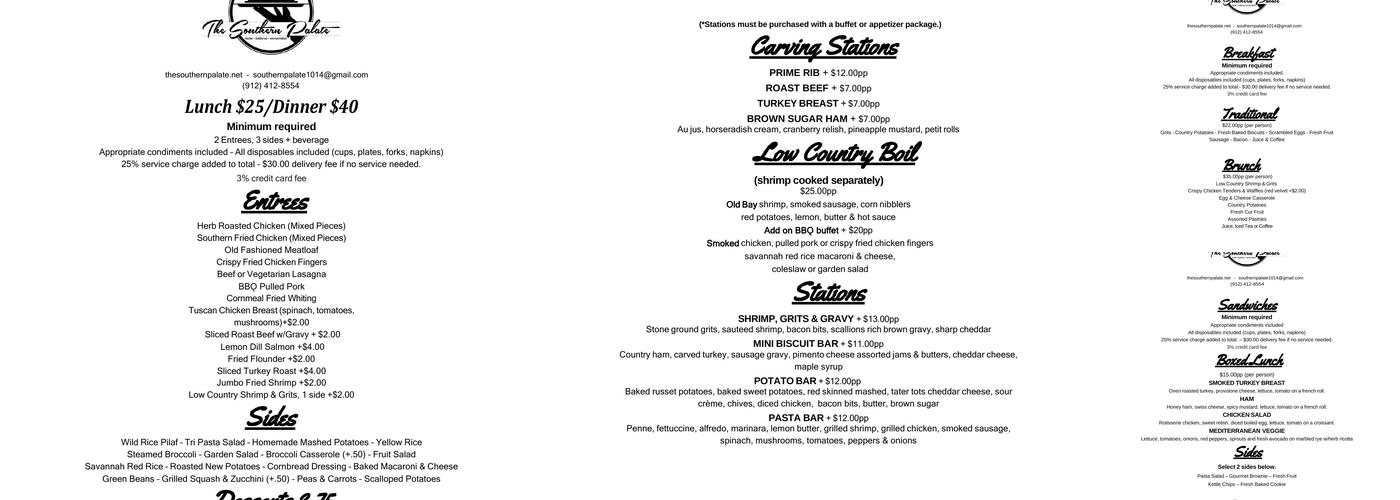 The Southern Palate Menu