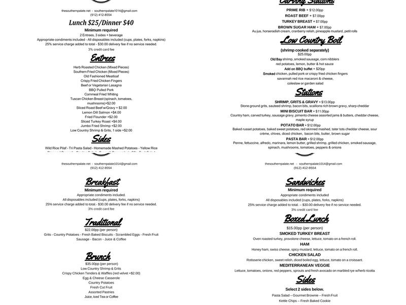 The Southern Palate Menu