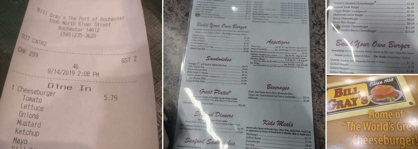 Bill Gray's Port of Rochester Menu