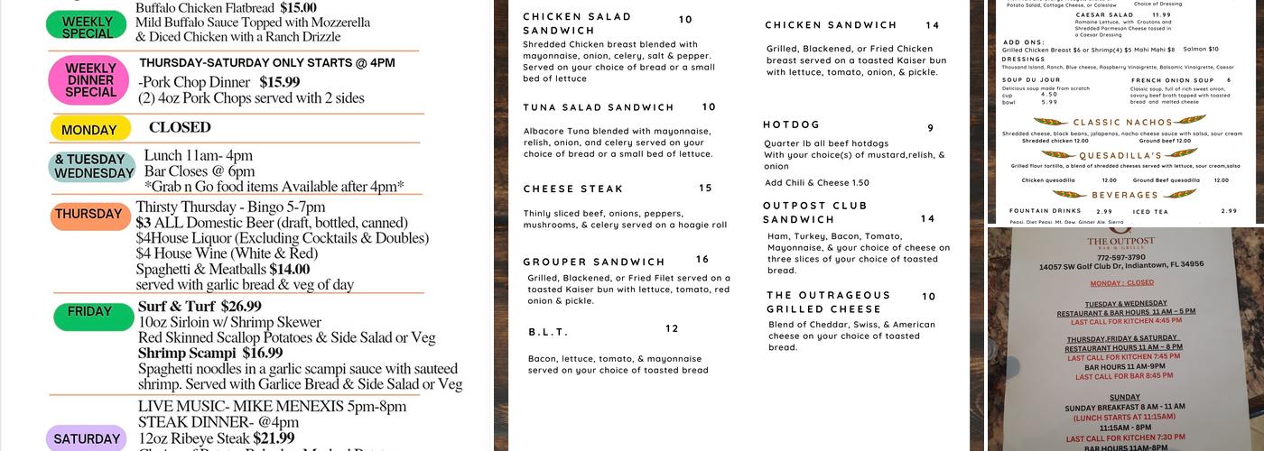 The Outpost Bar and Grille Menu