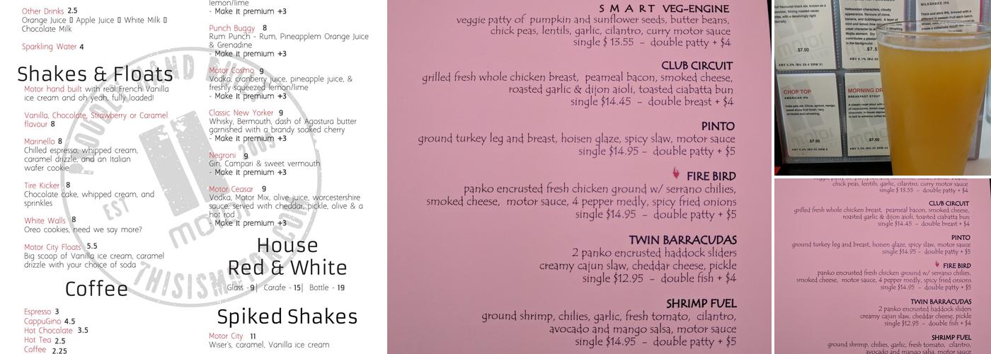 Motor Burger Menu
