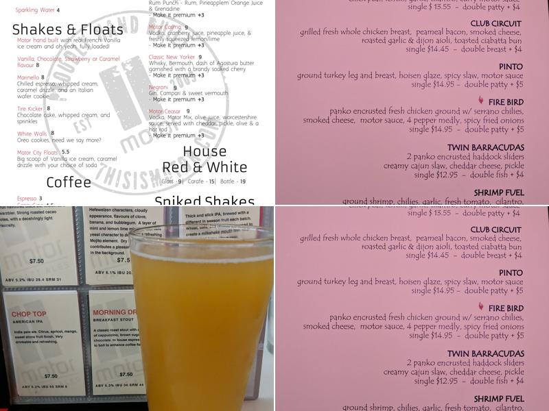 Motor Burger Menu