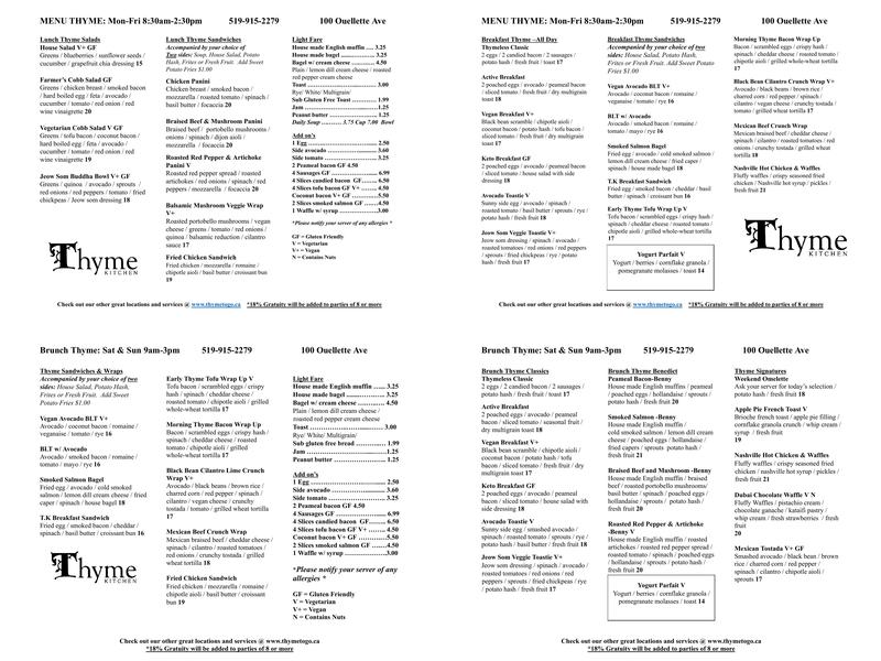 Thyme To-Go Menu
