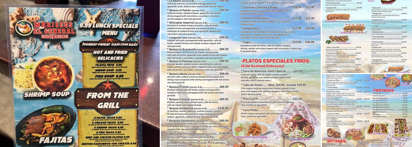 Mariscos El General Menu