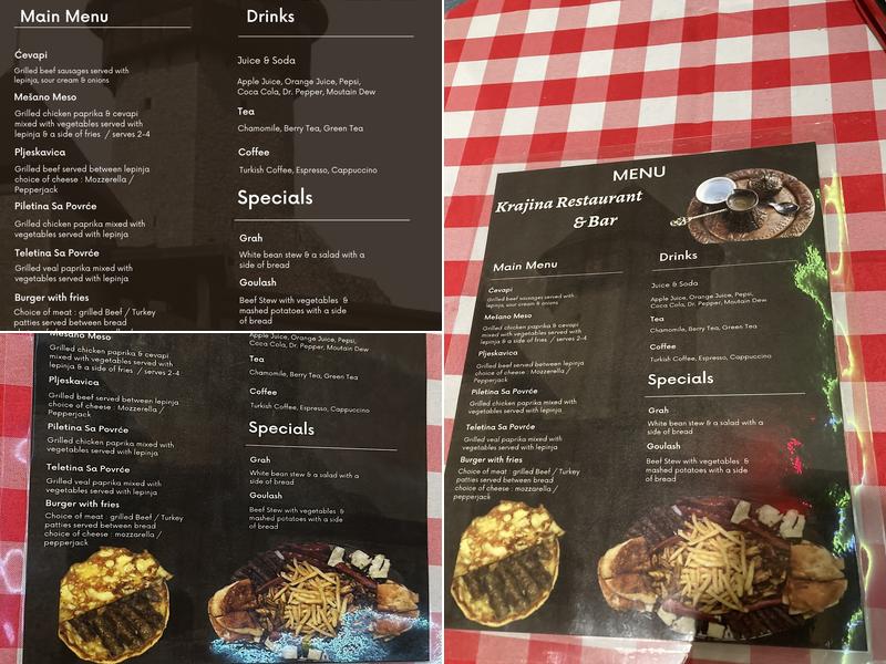 Krajina Restaurant & Bar Menu