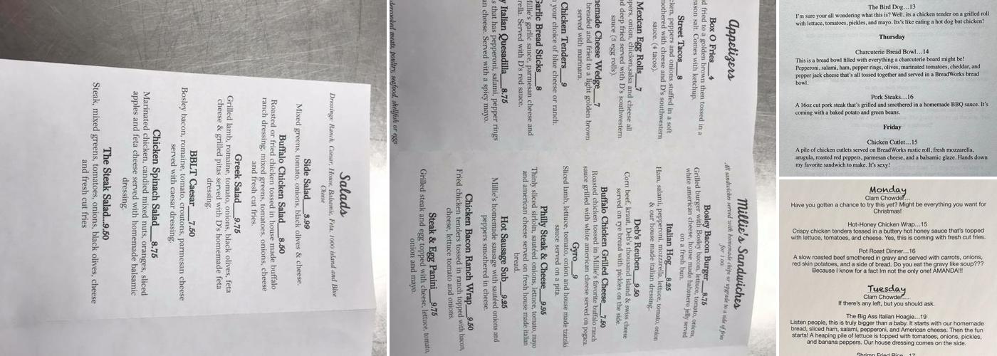 Millie’s Menu