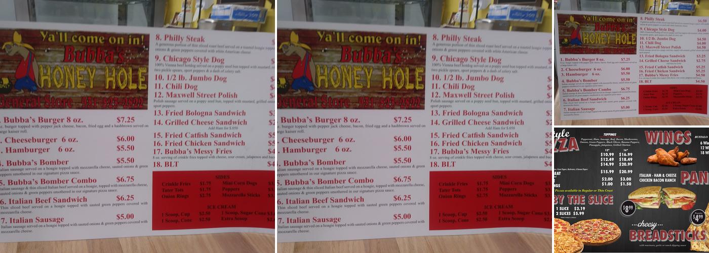 Bubba's Honey Hole and General Store Menu