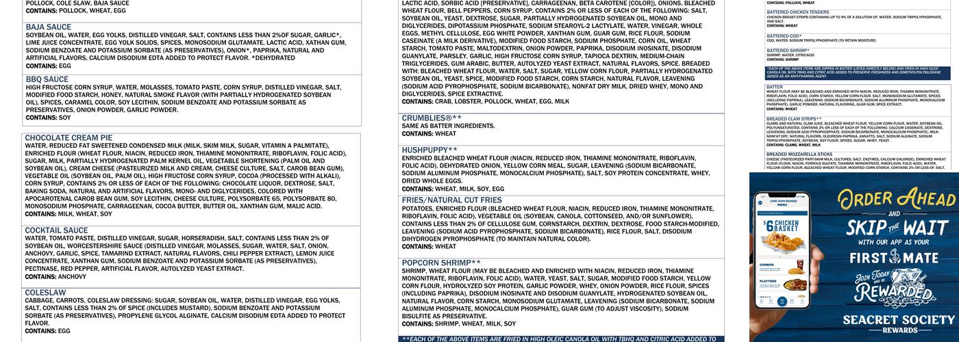 Long John Silver's Menu