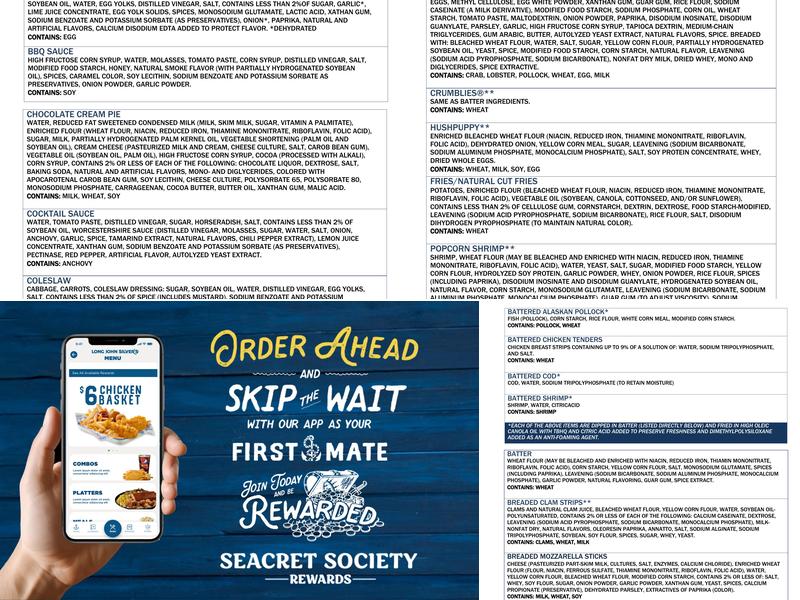 Long John Silver's Menu