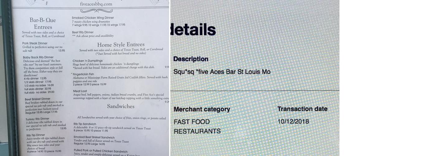 Five Ace's/Smokestaq Lightning Menu