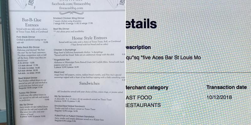 Five Ace's/Smokestaq Lightning Menu