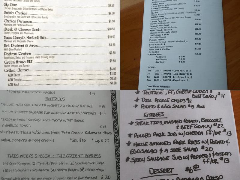 The Green House Menu