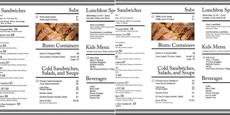 Kenny’s Bistro Banquet Facility Menu