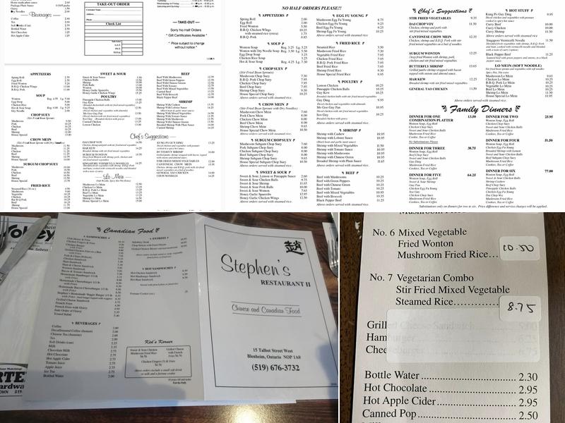 Stephen's Restaurant Two Menu