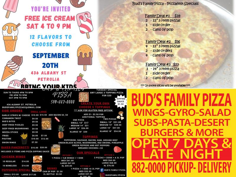 Bud's Family Pizza Menu