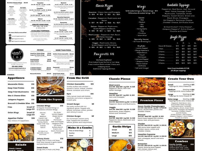 Johnny G's Premium Pizza Menu