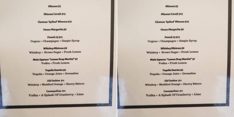 Le Chateau Houston Menu