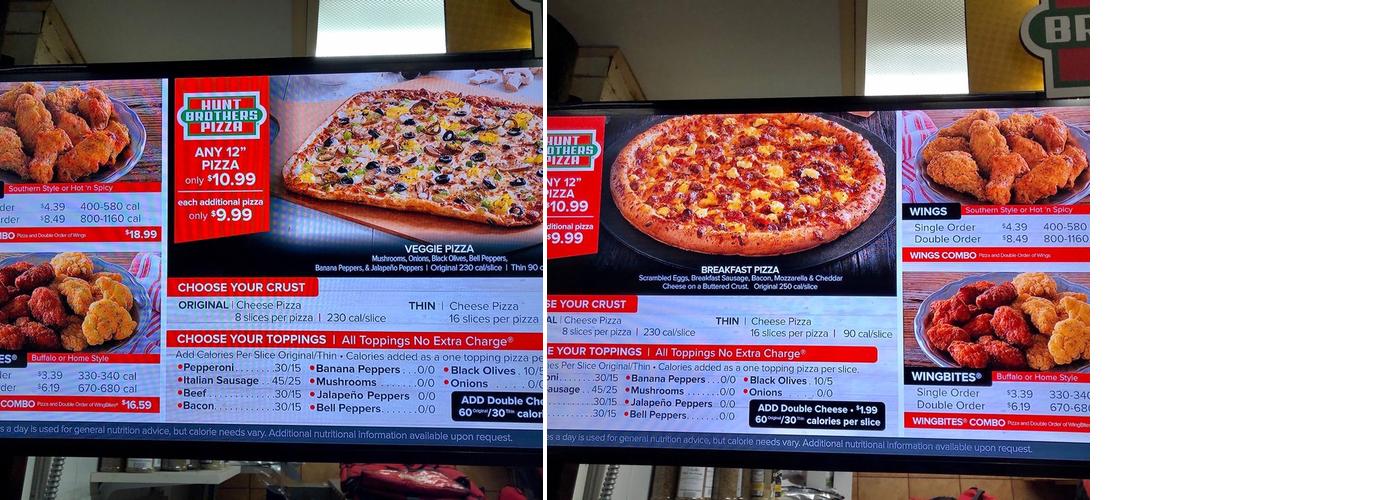 Hunt Brothers Pizza Menu