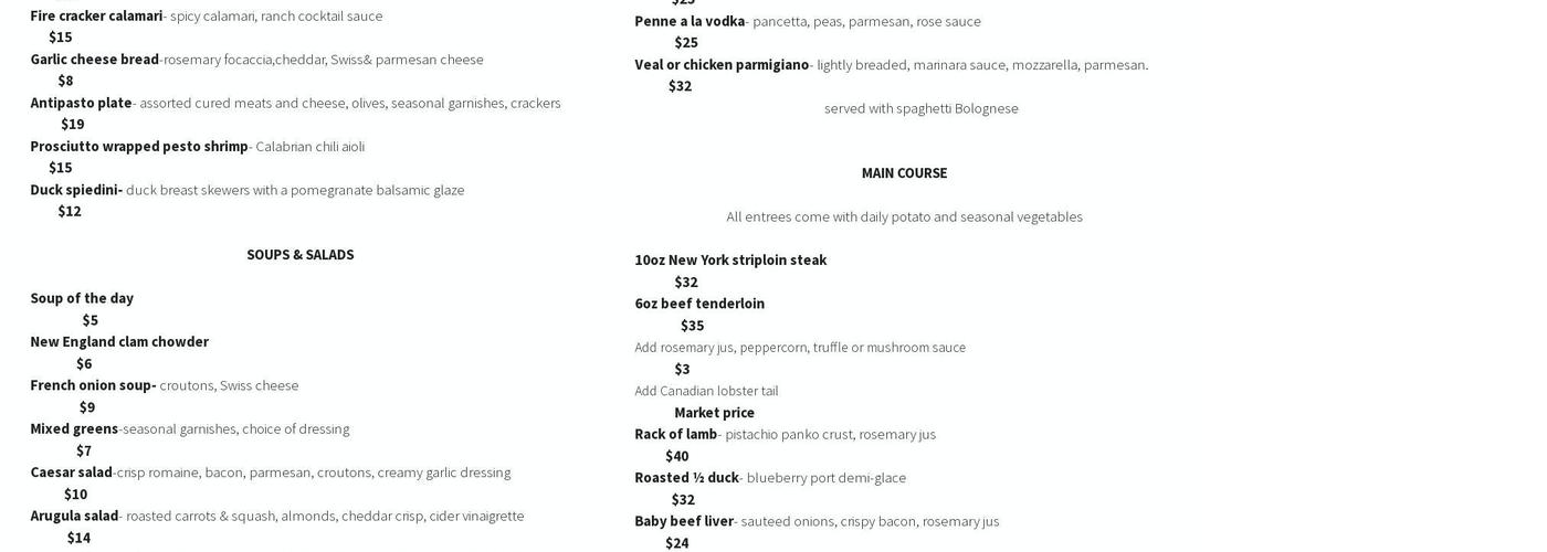 Rossini's Menu