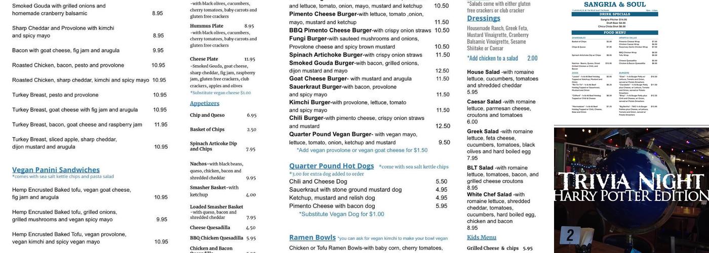 The Bird and The Book Menu