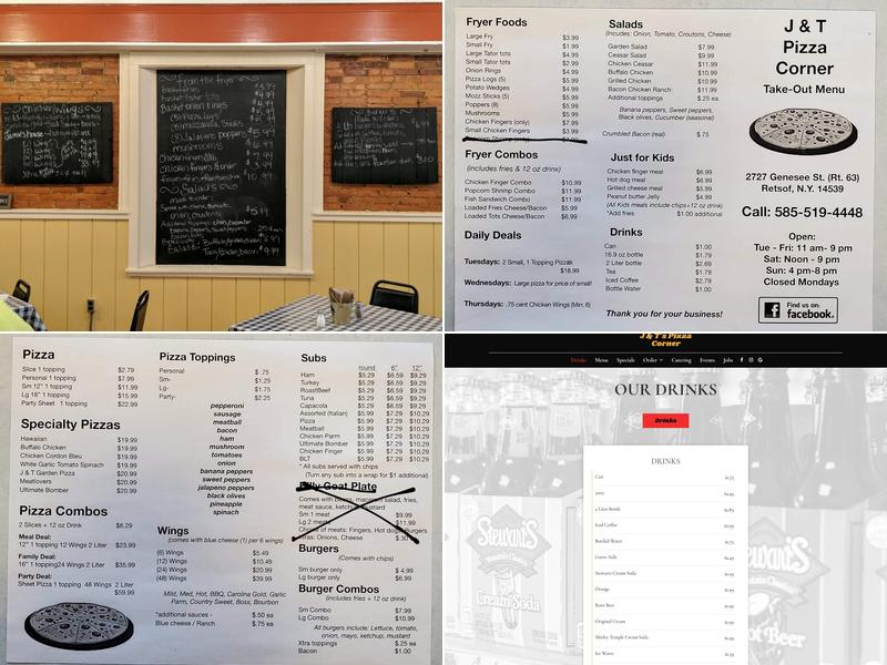 J&T's Pizza Corner Menu