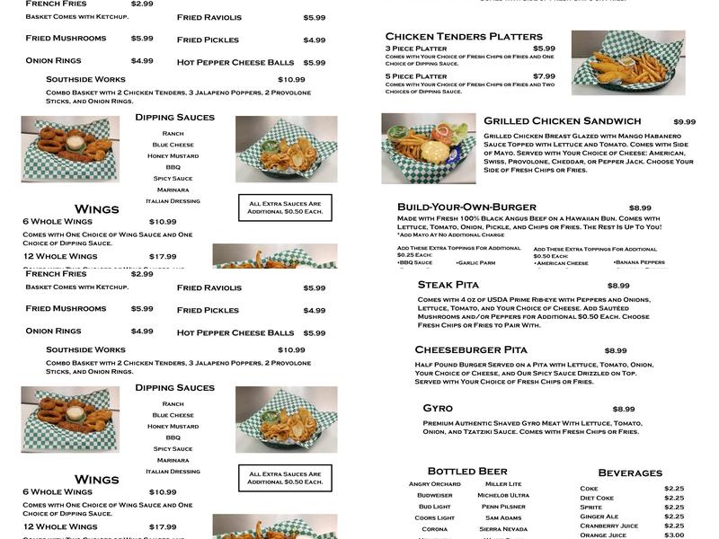 Twenty Fifth Street Bar & Grill Menu