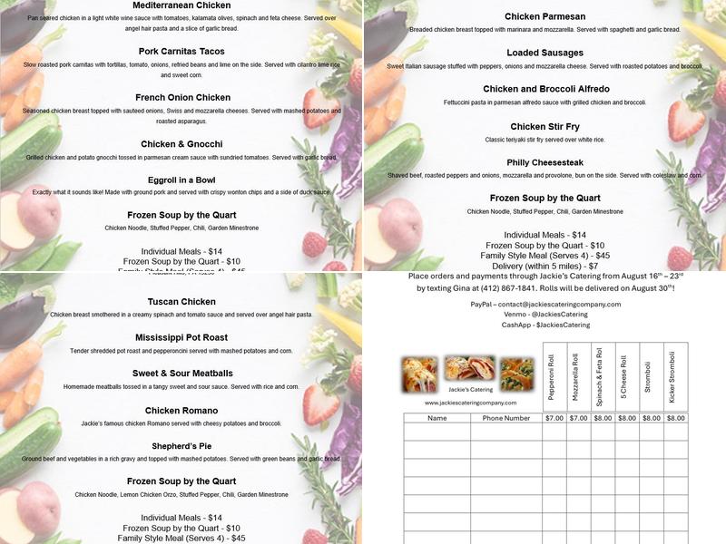 Jackie's Catering Menu