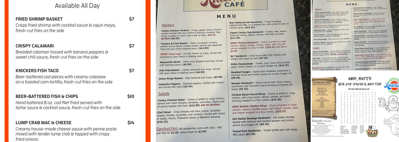 Knicker's Tavern Menu
