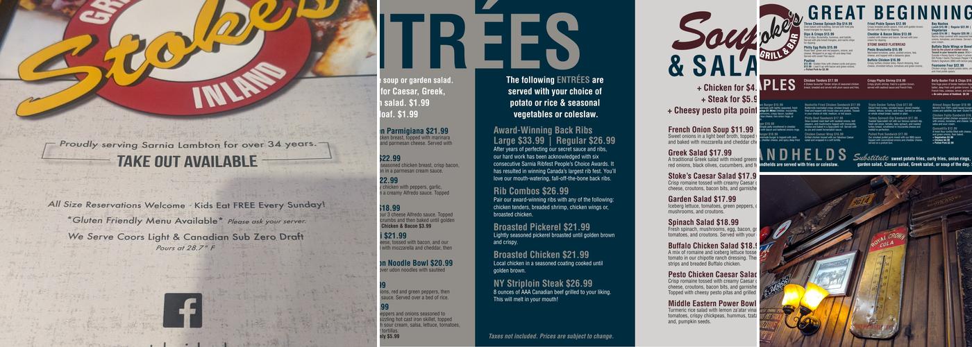 Stoke's Inland Grill & Bar Menu