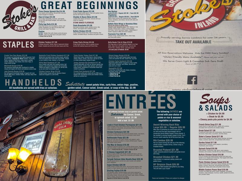 Stoke's Inland Grill & Bar Menu