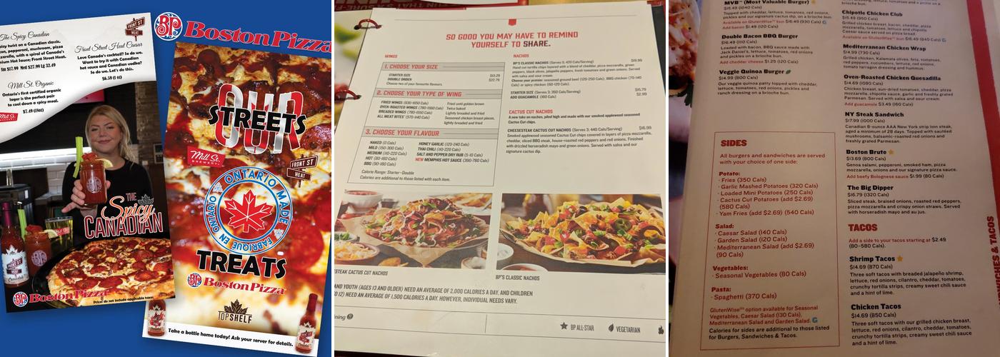 Boston Pizza Menu