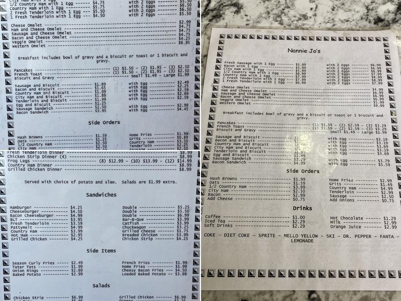 Nannie Jo's Restaurant Menu