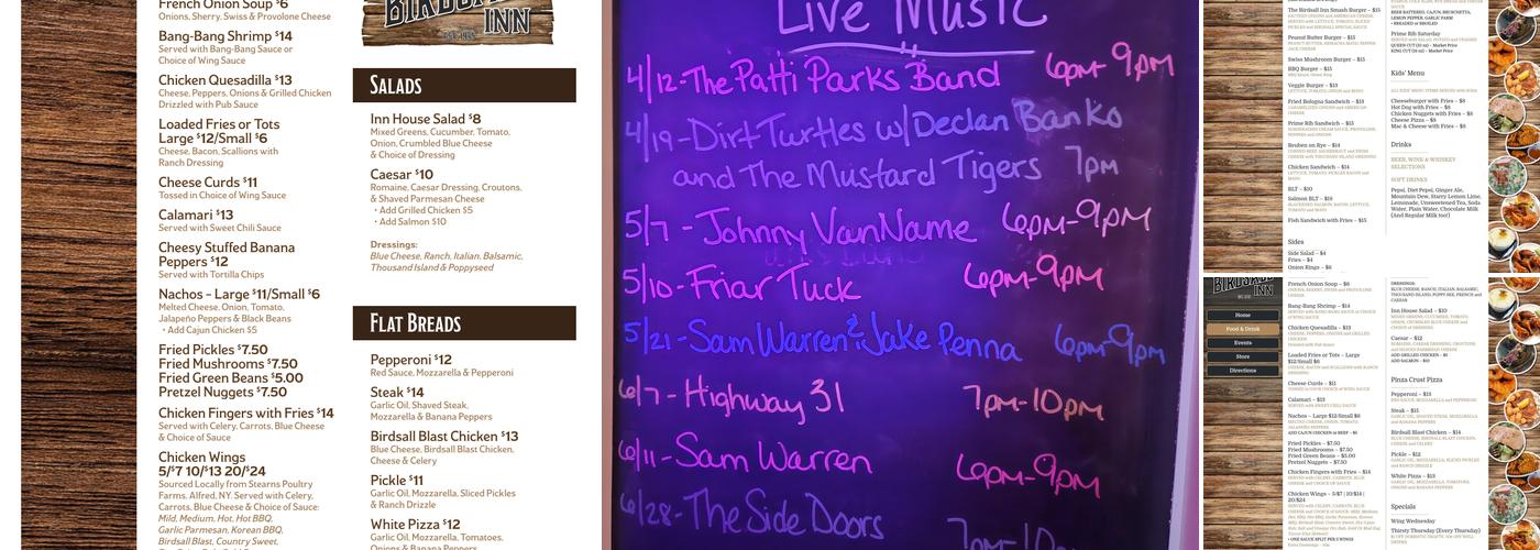 Birdsall Inn Menu