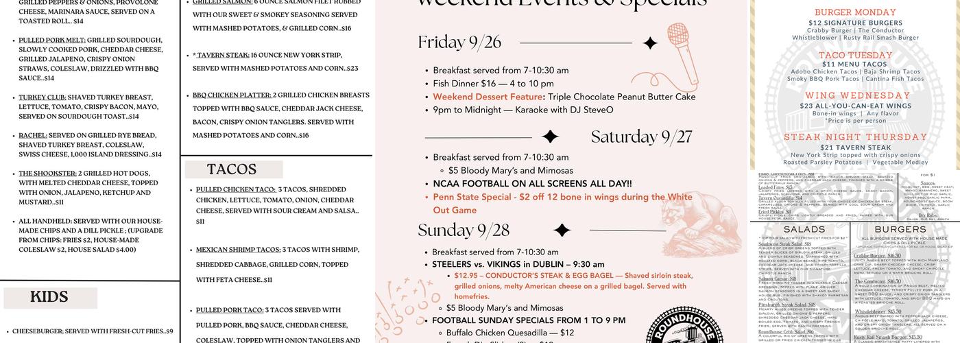 Friendly Tavern Menu