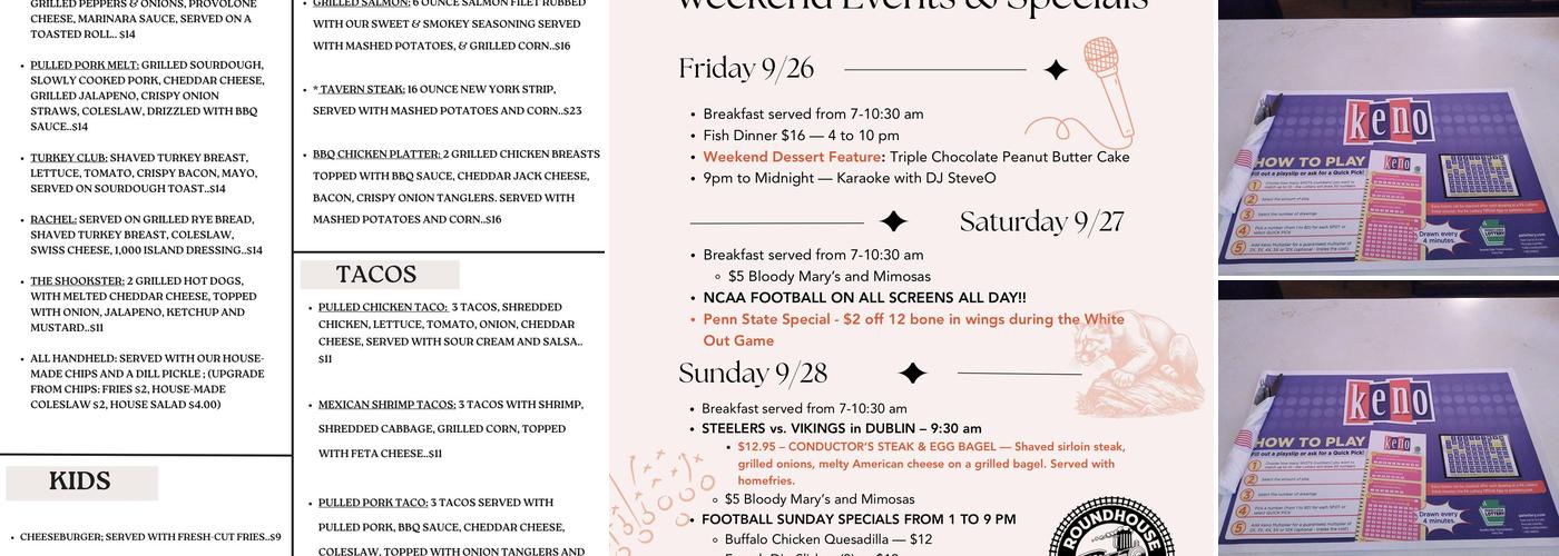 Friendly Tavern Menu