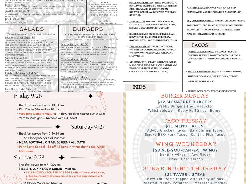 Friendly Tavern Menu