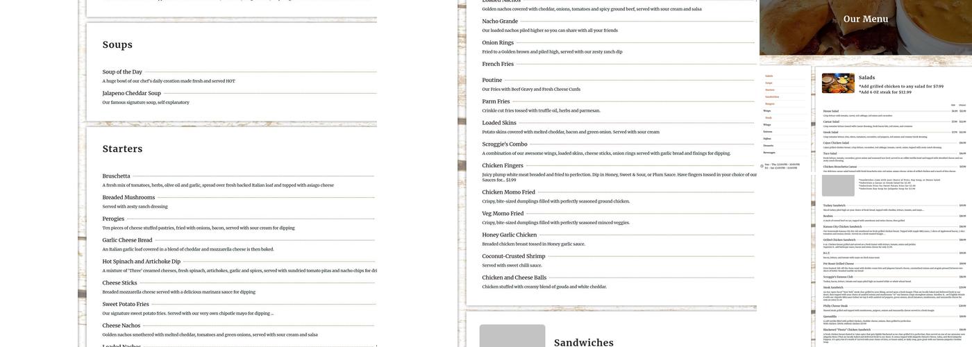 Scroggie's Grillhouse & Bar Menu