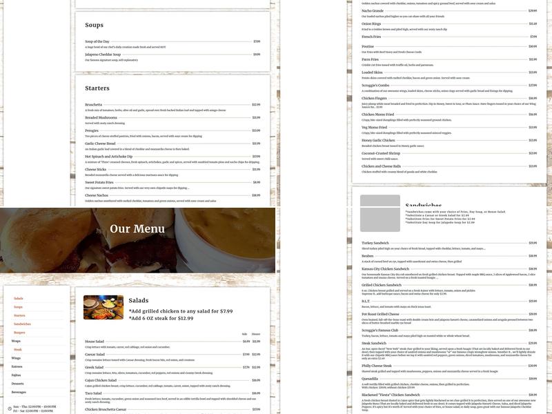 Scroggie's Grillhouse & Bar Menu