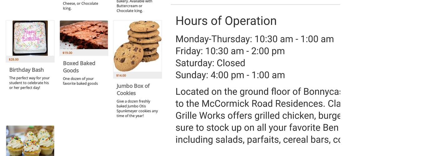 The Castle Menu