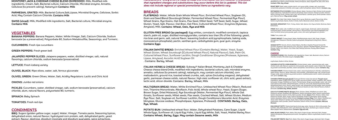 Subway Menu