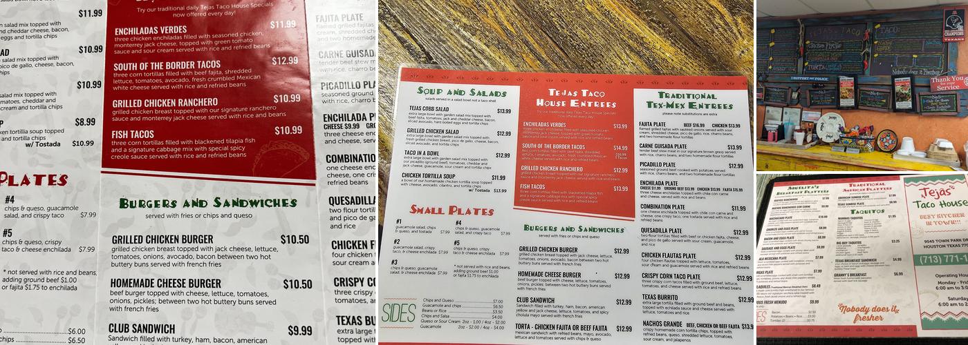 Tejas Taco House Menu