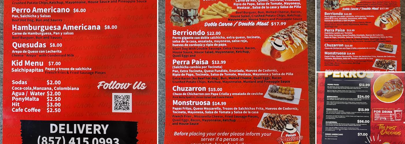 Perros Paisas Menu