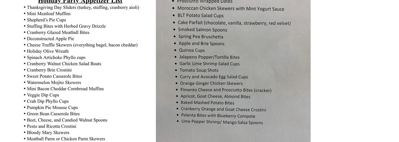 Personal Chef Co Menu