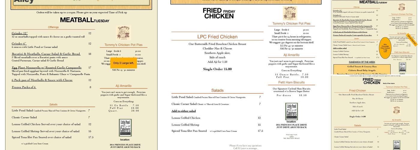 Little Pond Caterers, Inc. Menu