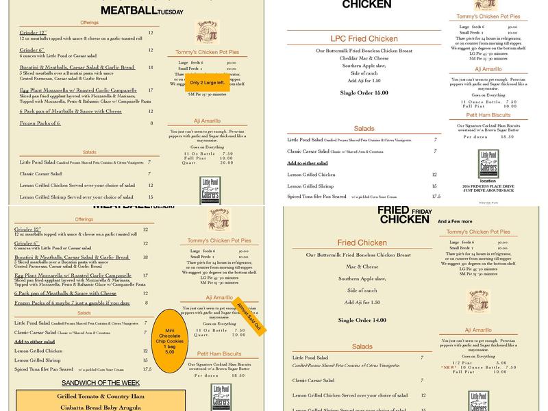 Little Pond Caterers, Inc. Menu