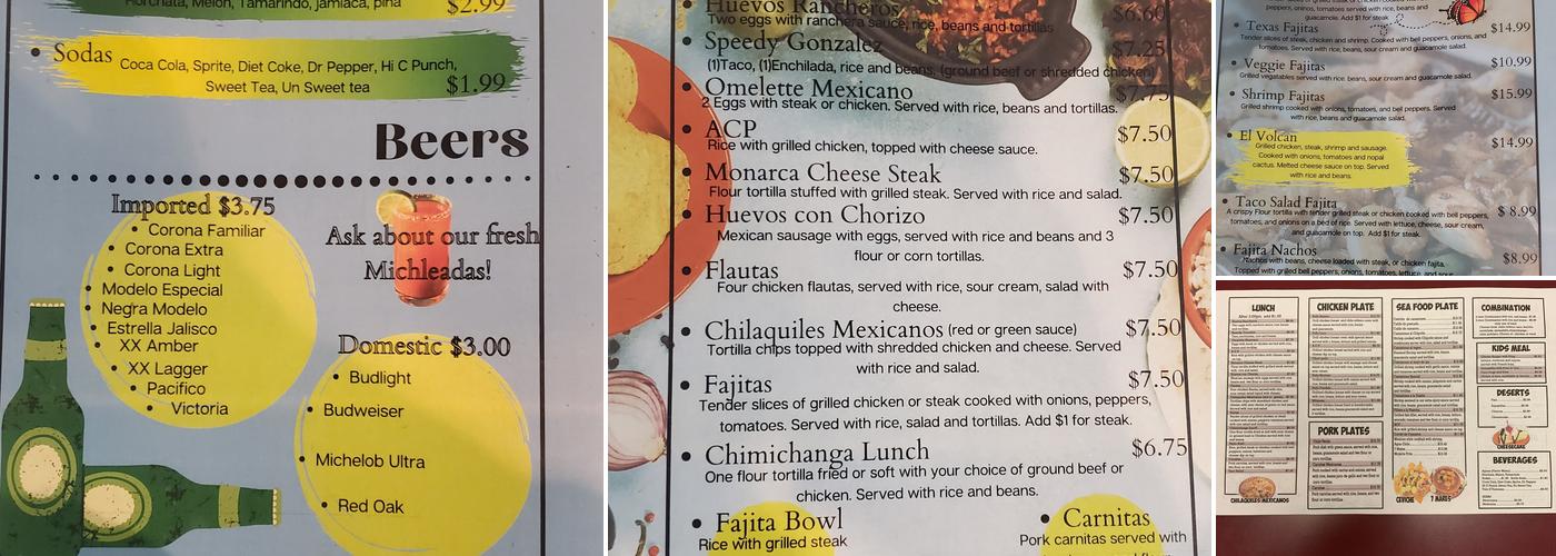 El Monarca Menu